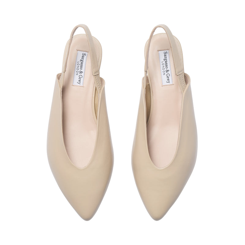 Lia Extra-Wide Fit Slingback Flats - Almond Leather