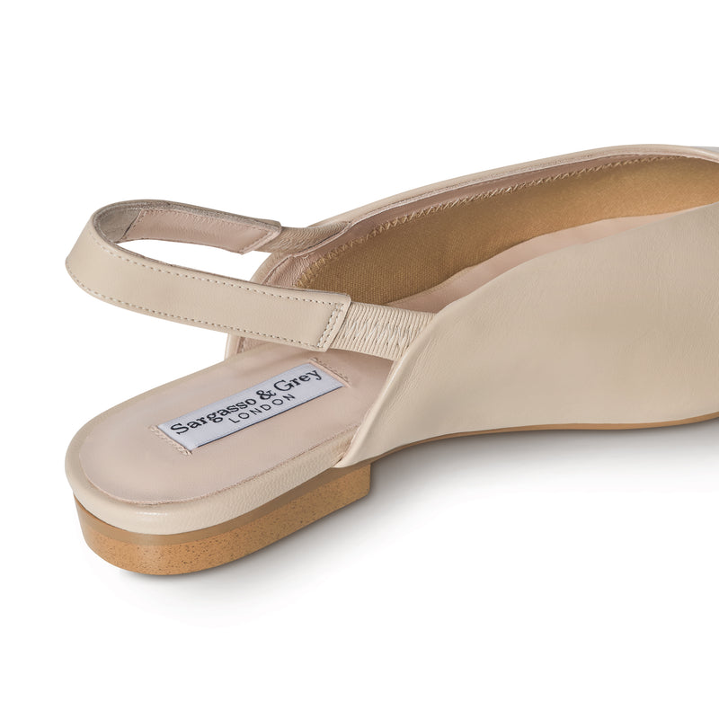 Lia Extra-Wide Fit Slingback Flats - Almond Leather