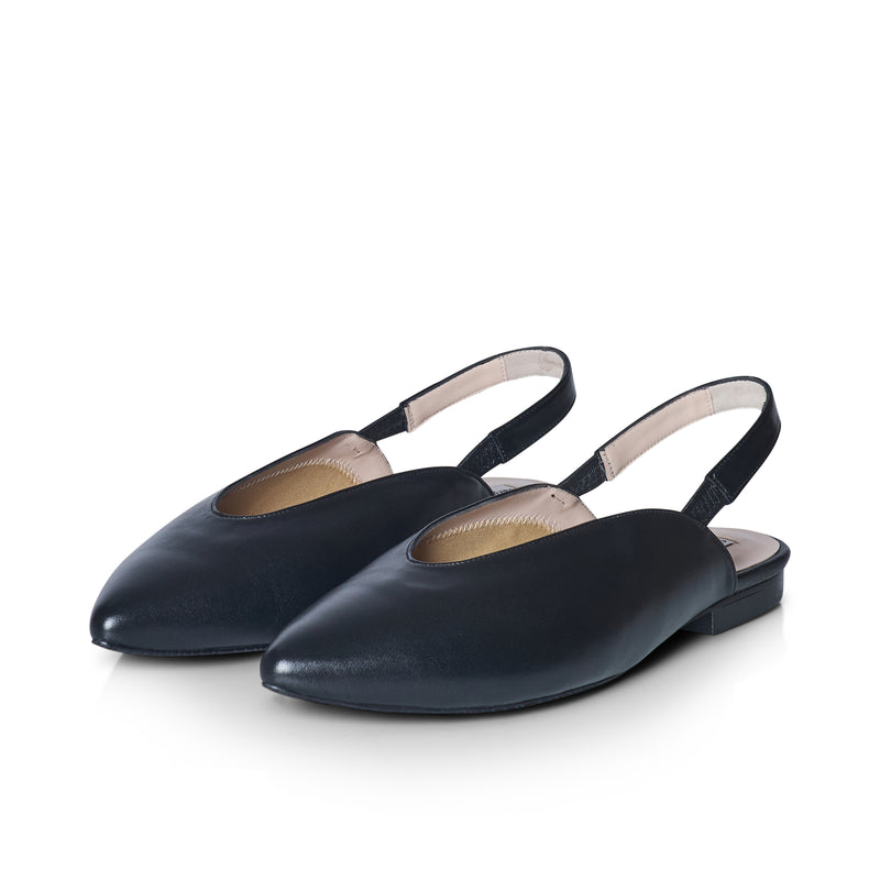 Lia Extra-Wide Fit Slingback Flats - Black Leather