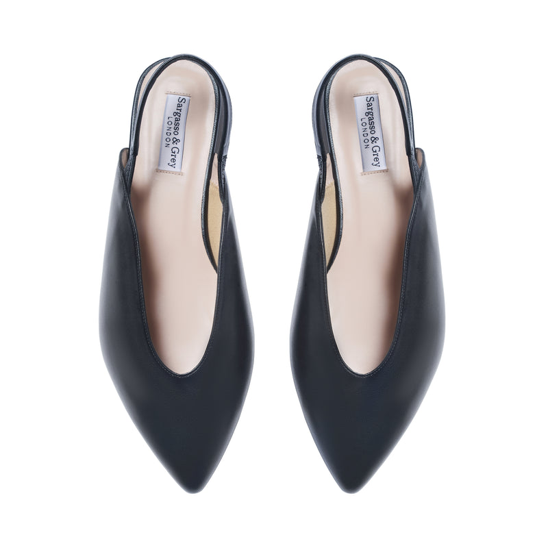 Lia Extra-Wide Fit Slingback Flats - Black Leather