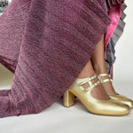 Liberty Extra-Wide Fit Buckle Heels - Gold Leather