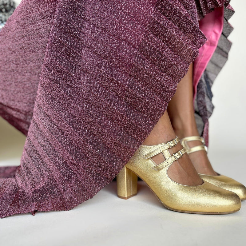 Liberty Extra-Wide Fit Buckle Heels - Gold Leather