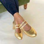 Liberty Extra-Wide Fit Buckle Heels - Gold Leather