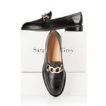 Wide Fit Chain Loafers  - Black Leather