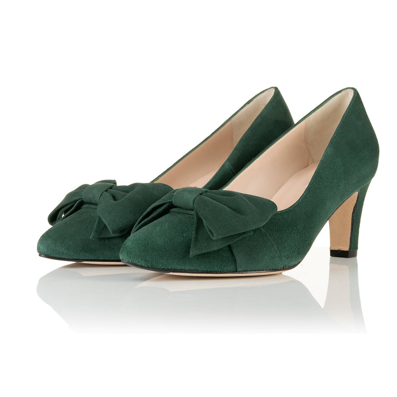 Lori Extra Wide Fit Court Shoes Green Suede Sargasso and Grey