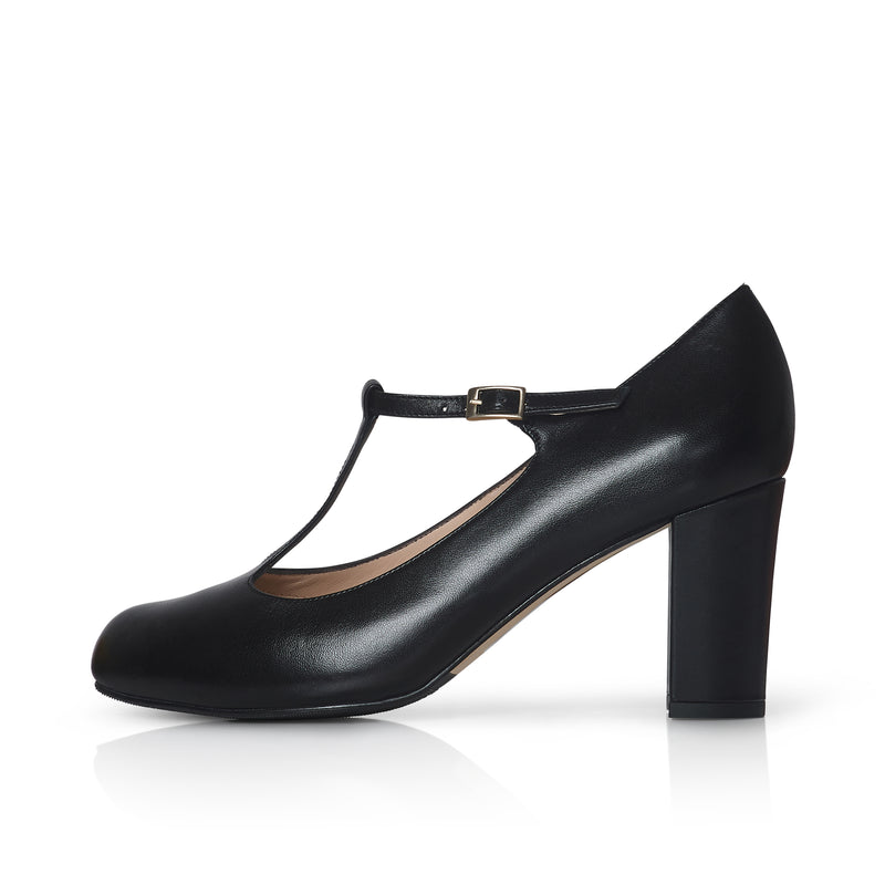 Wide Fit Black Leather T-Bar High Heels Sargasso and Grey Wide Fit Black Leather T-Bar High Heels Sargasso and Grey