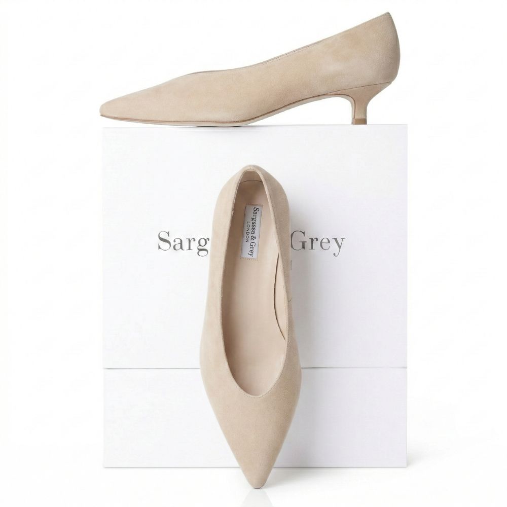 Lou Extra Wide Fit Kitten Heels Almond Suede
