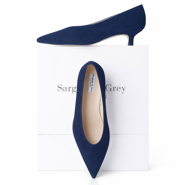 grey dress navy shoes Extra-wide Fit Suede Kitten Heels – Sargasso and Color Name:COOL WATER