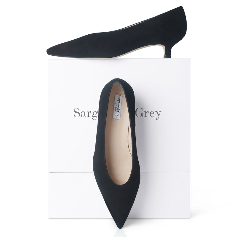 Extra-wide Fit Black Suede Kitten Heels – Sargasso and Grey