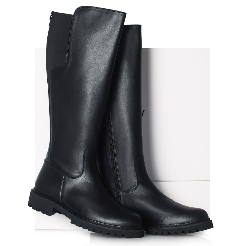 Luna - Ex-Wide Fit Knee High Boots - Black Leather - COMING SOON
