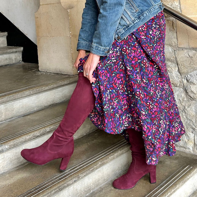 Lydia Extra-Wide Fit Knee High Boots - Burgundy Suede