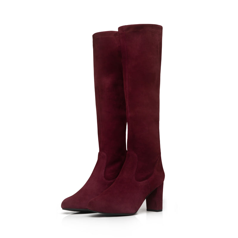 Lydia Extra-Wide Fit Knee High Boots - Burgundy Suede