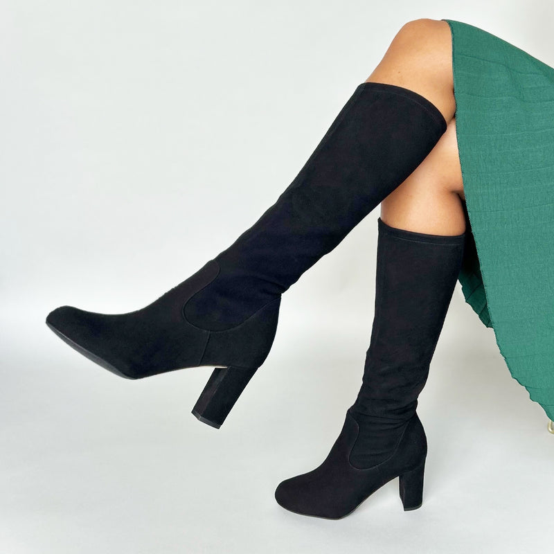 Lydia Extra-Wide Fit Knee High Boots - Black Suede