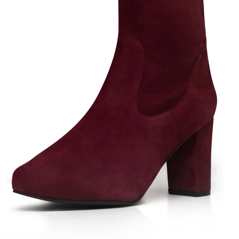 Lydia Extra-Wide Fit Knee High Boots - Burgundy Suede