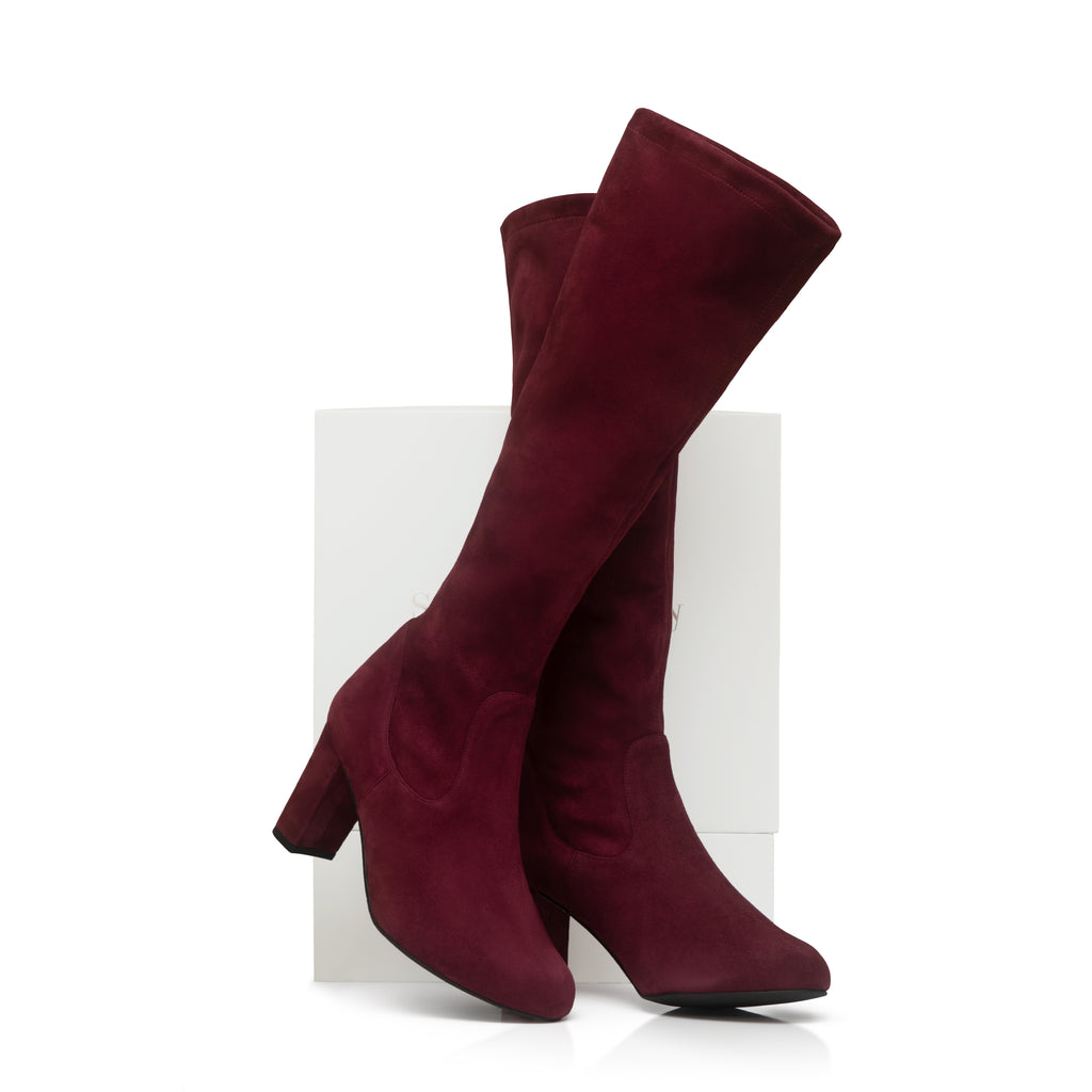 Lydia Extra Wide Fit Knee High Boots Claret Suede