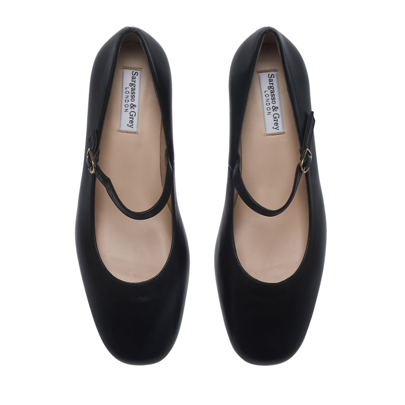 Extra-wide Fit Black Leather Mary Jane shoes – Sargasso and Grey