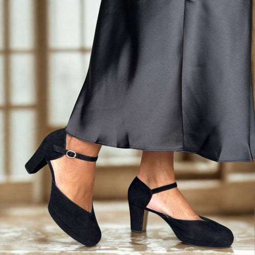 Mika Wide Fit Platform Heels - Black Suede