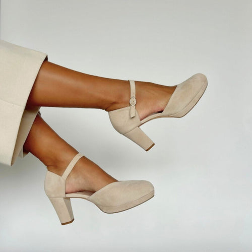 Mika Wide Fit Platform Heels - Almond Suede