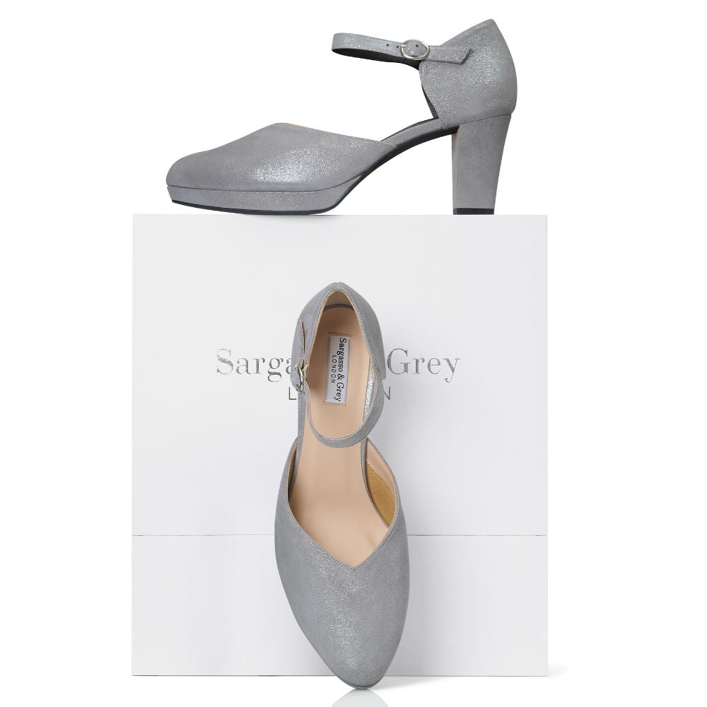 Mika Wide Fit Platform Heels Silver Shimmer Suede