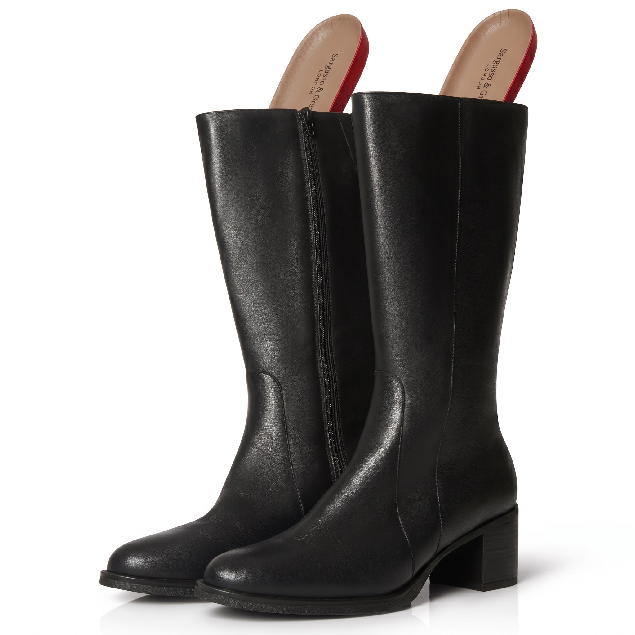 Misty | Extra-Wide Fit Mid Heel Knee High Boot in Black Leather ...