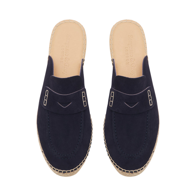 Esme - Wide Fit Espadrille Loafer Sliders - Navy Suede