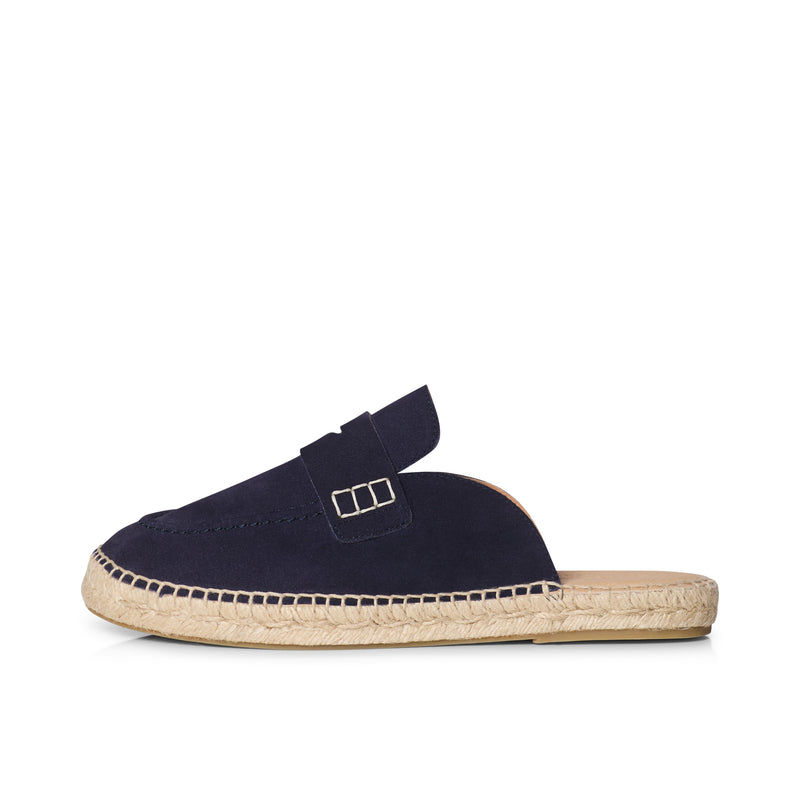 Esme - Wide Fit Espadrille Loafer Sliders - Navy Suede