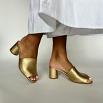 Fiona Extra-Wide Fit Mules - Gold Leather