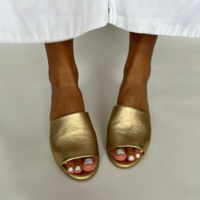 Fiona Extra-Wide Fit Mules - Gold Leather