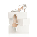 CURRENT SEASON SECONDS -  Penelope Extra Wide Fit Heels - Silver Leather (SAMPLE SALE)