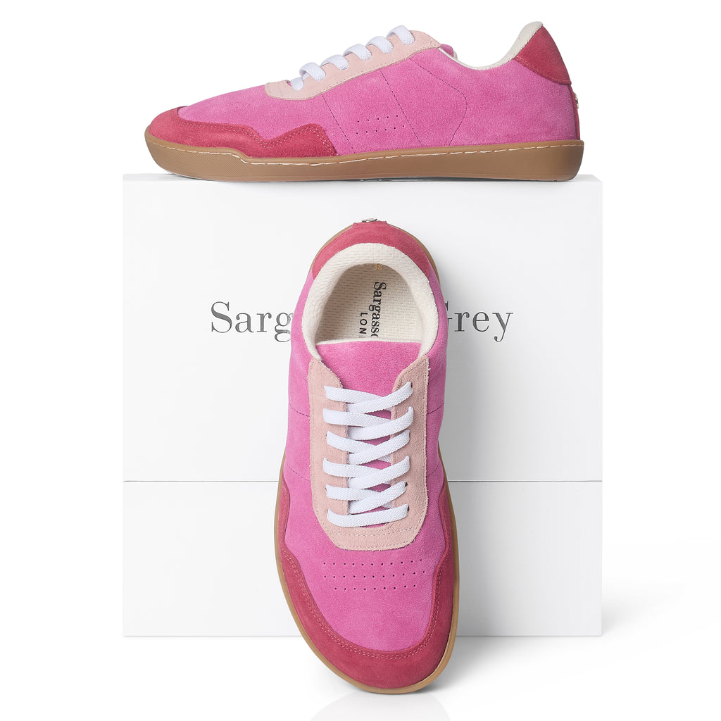 Barefoot Cushion Trainers Extra Wide Pink Suede Trim