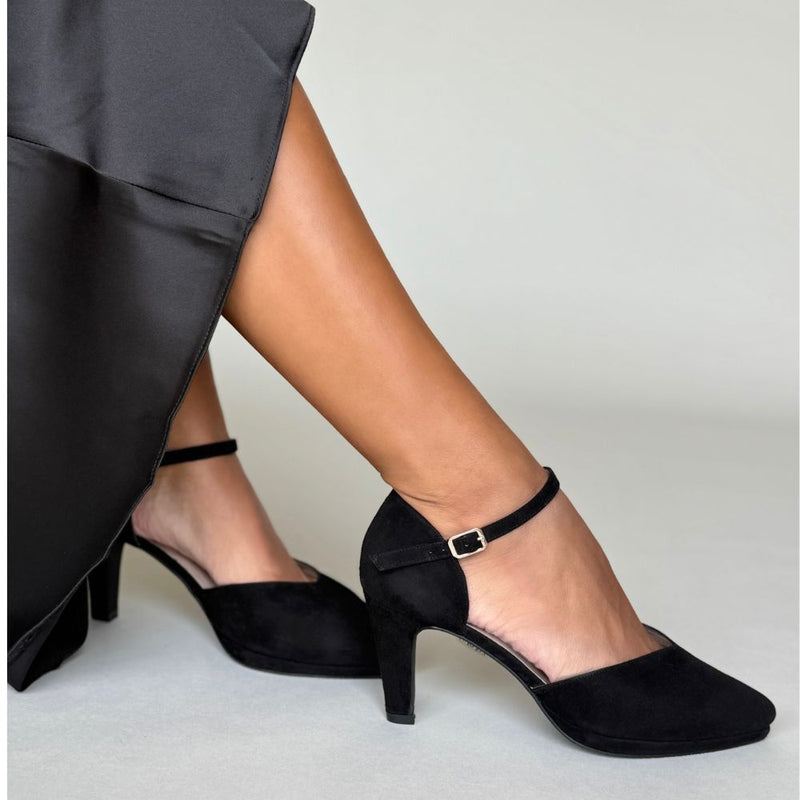 Puckle Extra-Wide Fit Platform Heels - Black Suede