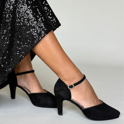 Puckle Extra-Wide Fit Platform Heels - Black Suede