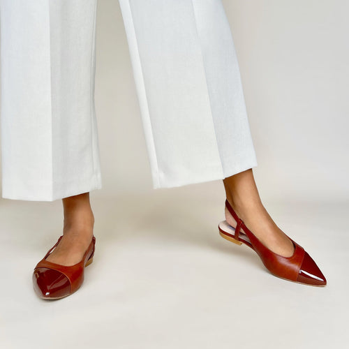 Sadie Extra Wide Fit Slingback Flats - Tan Leather & Patent