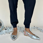 Sadie Extra Wide Fit Slingback Flats - Silver Leather