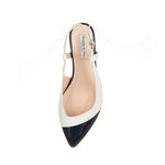 Sadie Extra Wide Fit Slingback Flats - White Leather and Navy Patent