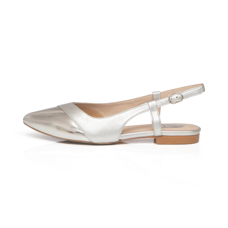 Sadie Extra Wide Fit Slingback Flats - Silver Leather