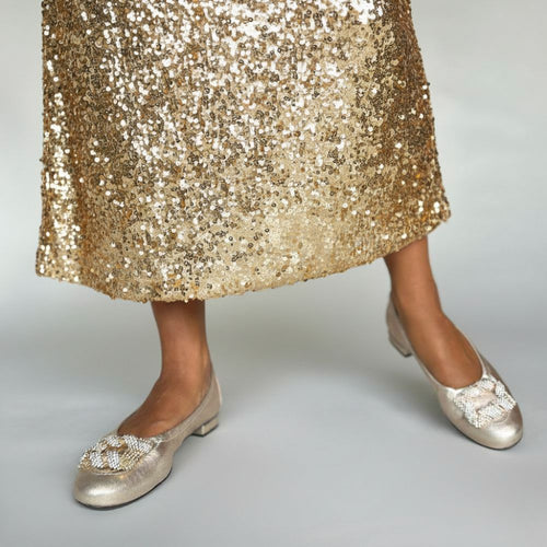 Saffron Wide Fit Ballet Flats - Gold Stretch Leather