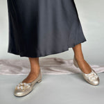 Saffron Wide Fit Ballet Flats - Gold Stretch Leather