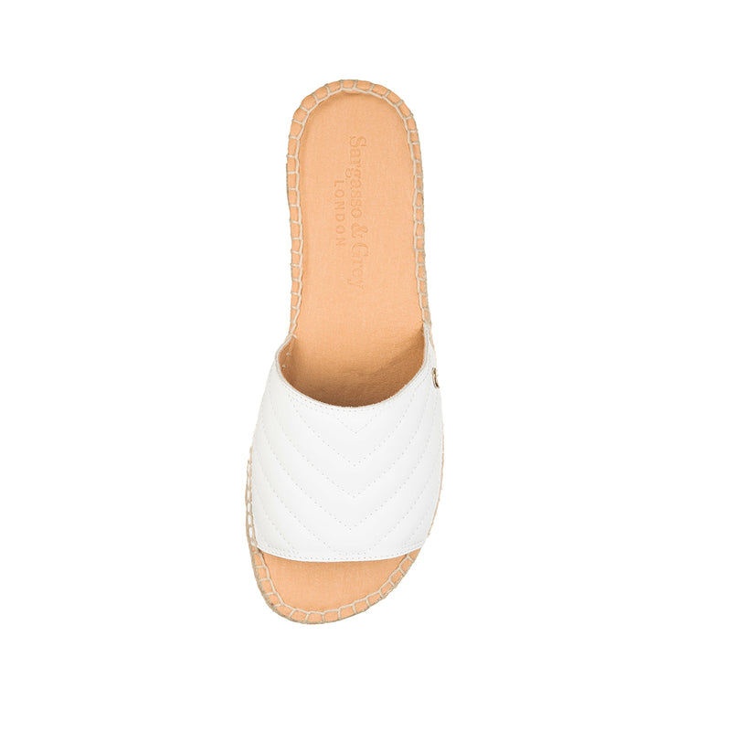 Sarah Wide Fit Espadrille Sandals - White Quilted Leather
