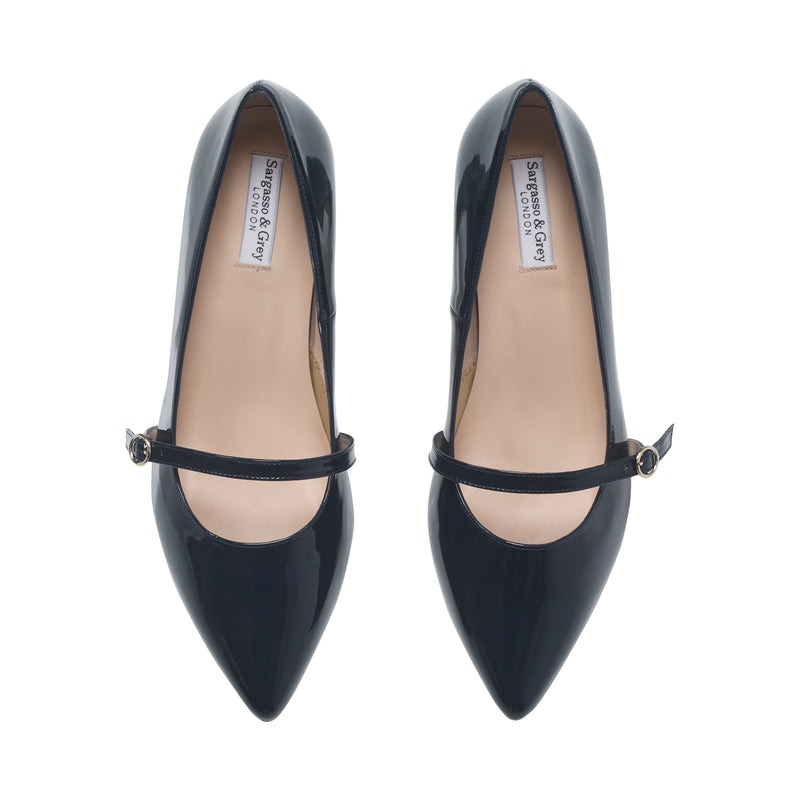 Stevie Extra-Wide Fit Court Shoe – Navy Patent Leather
