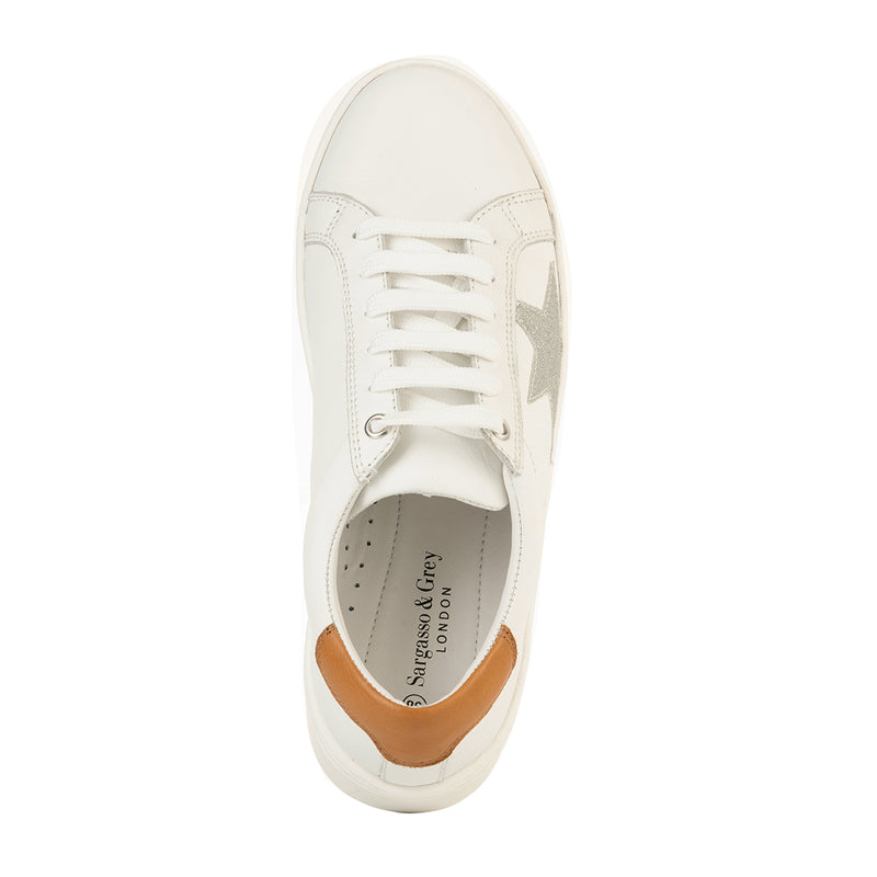 Superstella Wide Fit Trainers - Tan & Silver Leather