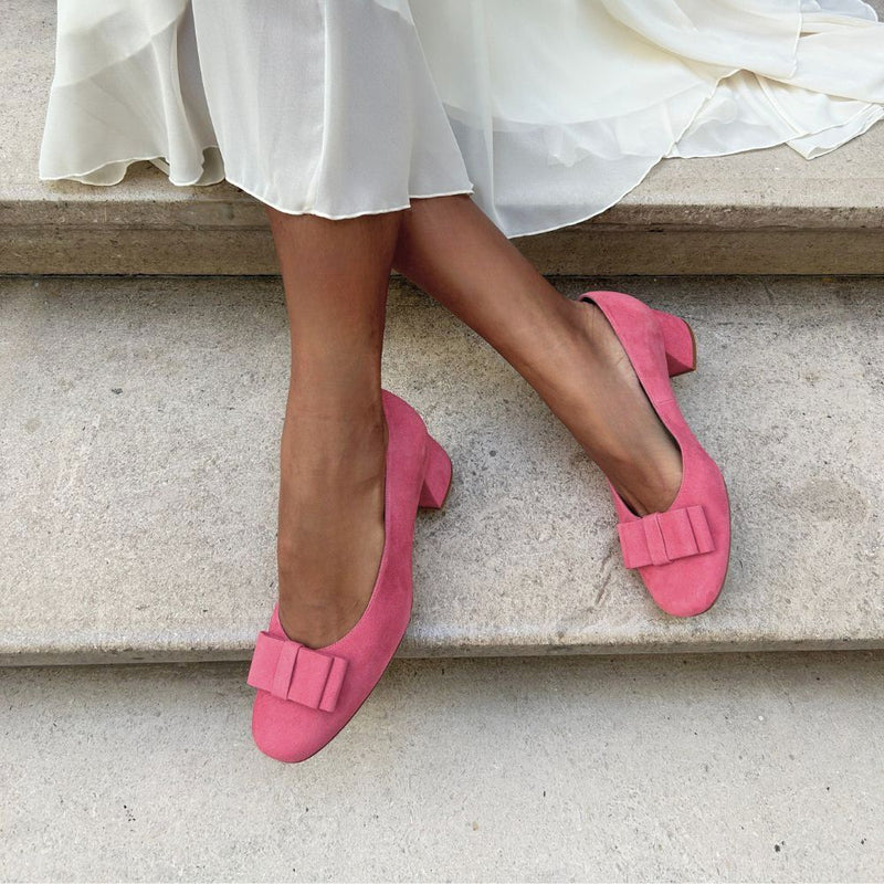 Extra-wide Fit Raspberry Pink Suede Court Block Heels – Sargasso and Grey
