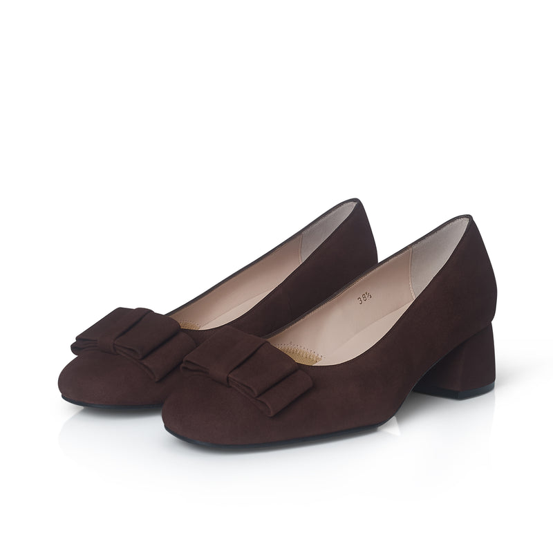 Extra-wide Fit Chocolate Brown Suede Court Block Heels  Sargasso and Grey