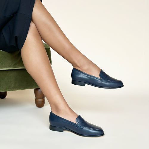 Sylvie Extra-Wide Fit Loafers  - Navy Leather