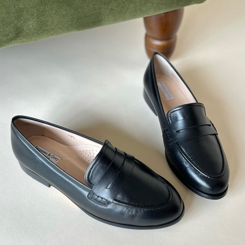 Sylvie Extra-Wide Fit Loafers  - Black Leather