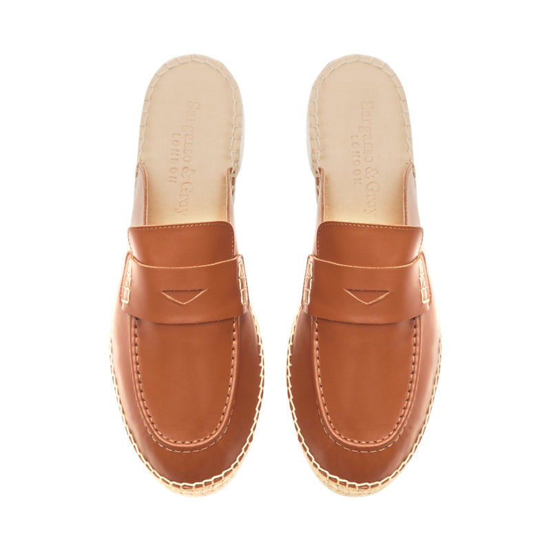 Esme - Wide Fit Espadrille Loafer Sliders - Tan Leather