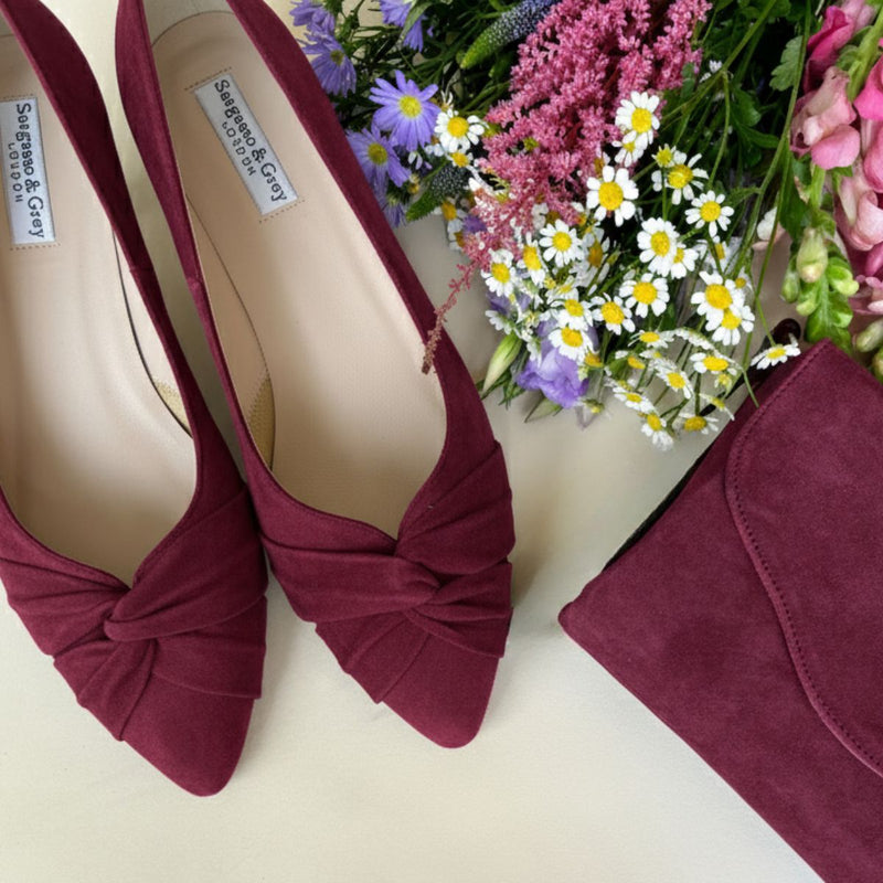Tandi Extra-Wide Fit Kitten Heels - Burgundy Suede