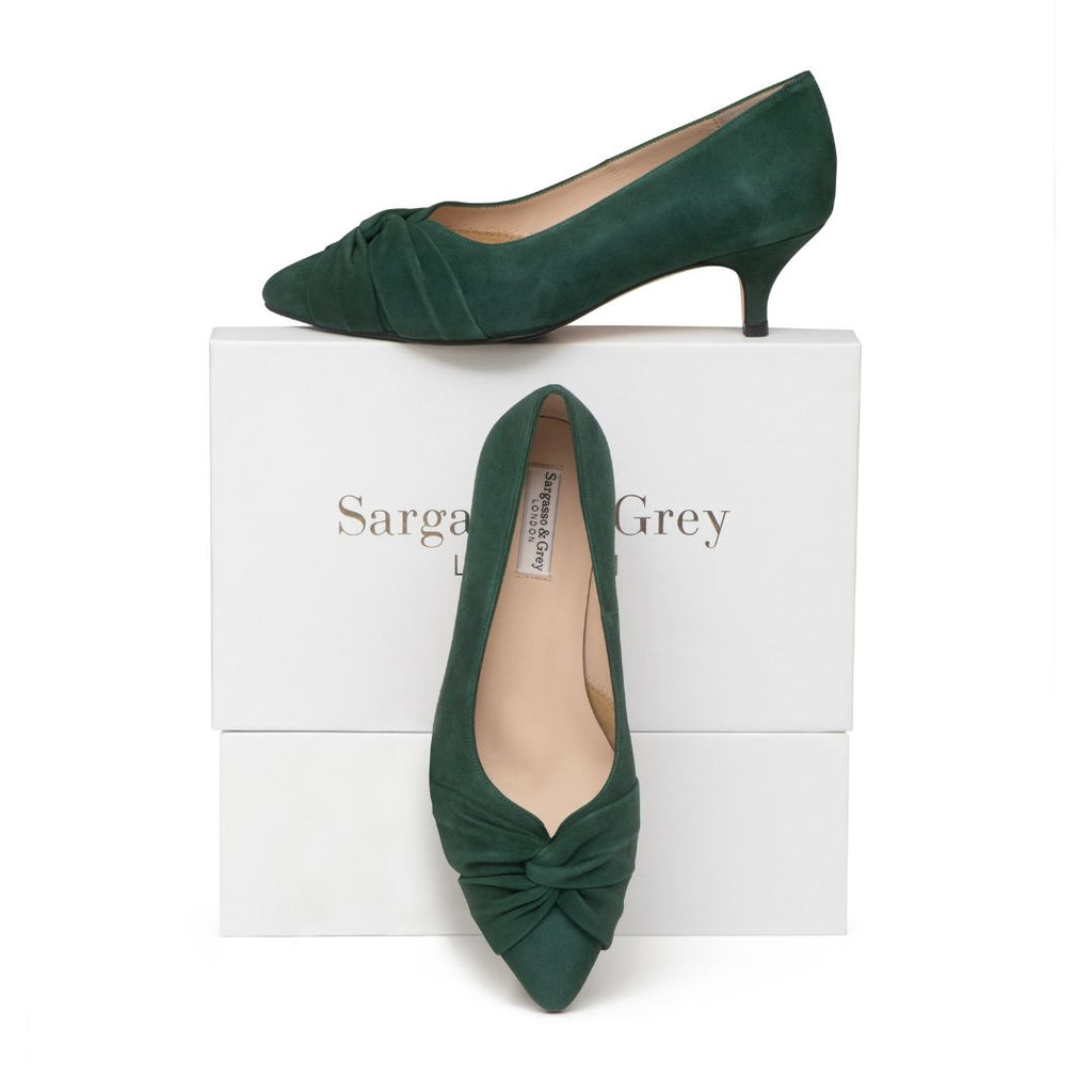 Tandi Extra Wide Fit Kitten Heels Dark Green Suede