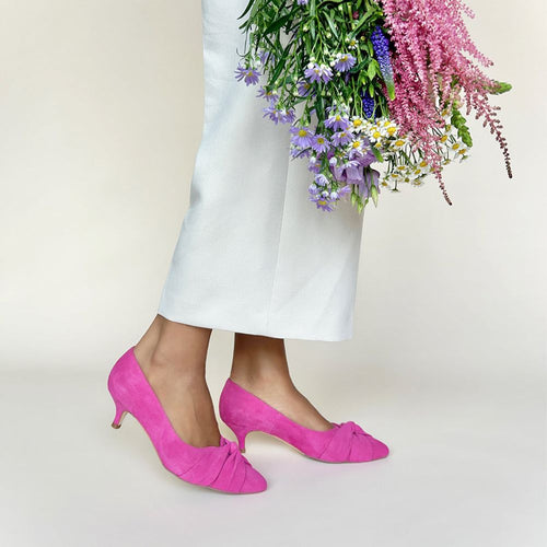 Tandi Extra-Wide Fit Kitten Heels - Hot Pink Suede