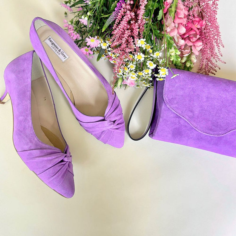 Tandi Extra-Wide Fit Kitten Heels - Lavender Suede